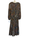 Ulla Johnson Size 2 Orange, Blue, Black Silk Floral & Abstract V Neck Midi Dress Orange, Blue, Black / 2