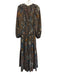 Ulla Johnson Size 2 Orange, Blue, Black Silk Floral & Abstract V Neck Midi Dress Orange, Blue, Black / 2