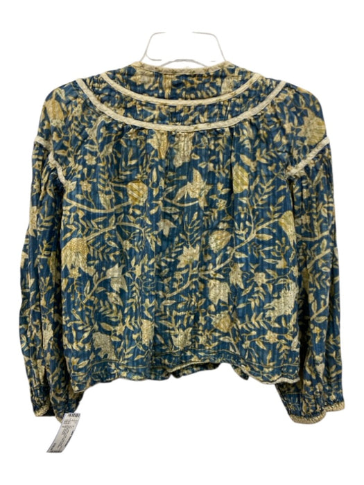 Ulla Johnson Size 2 blue, yellow, cream Cotton Blend Botanical Button Detail Top blue, yellow, cream / 2