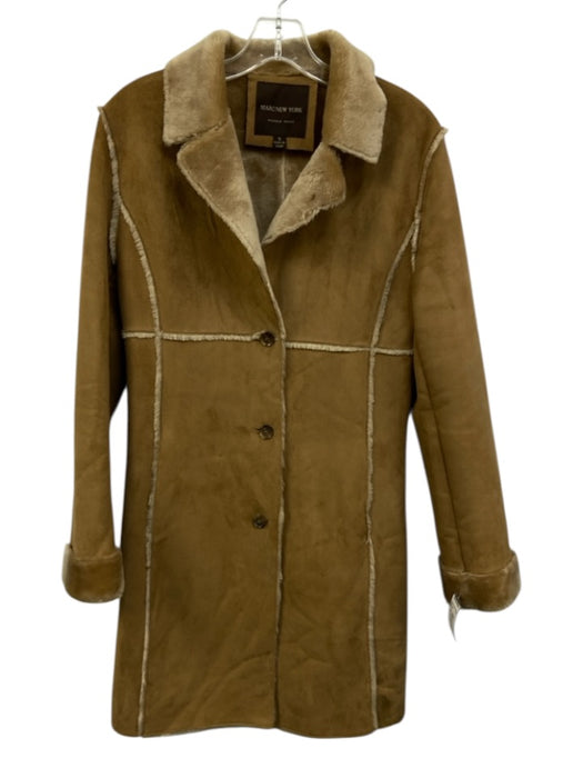 Andrew Marc Size S Beige & Brown Polyester Long Sleeve Button Front Collar Coat Beige & Brown / S