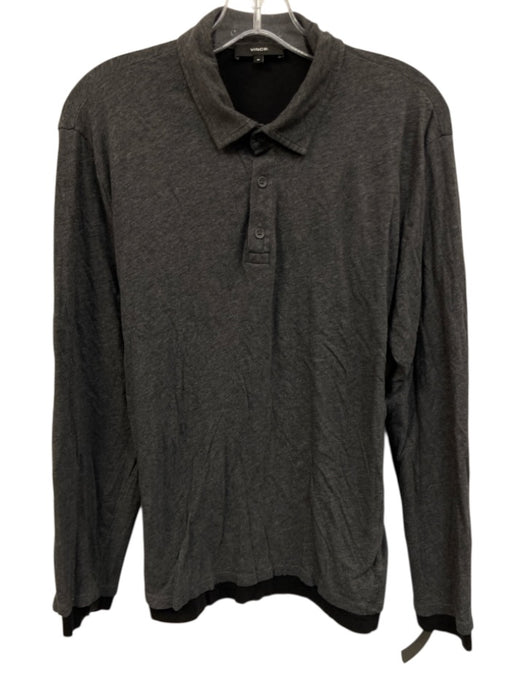 Vince Size M Dark Gray Cotton Blend Solid Polo Men's Long Sleeve Shirt Dark Gray / M