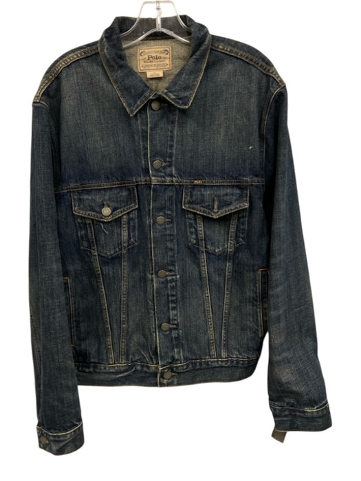 Polo Size L med light wash Cotton Solid Trucker Men's Jacket med light wash / L