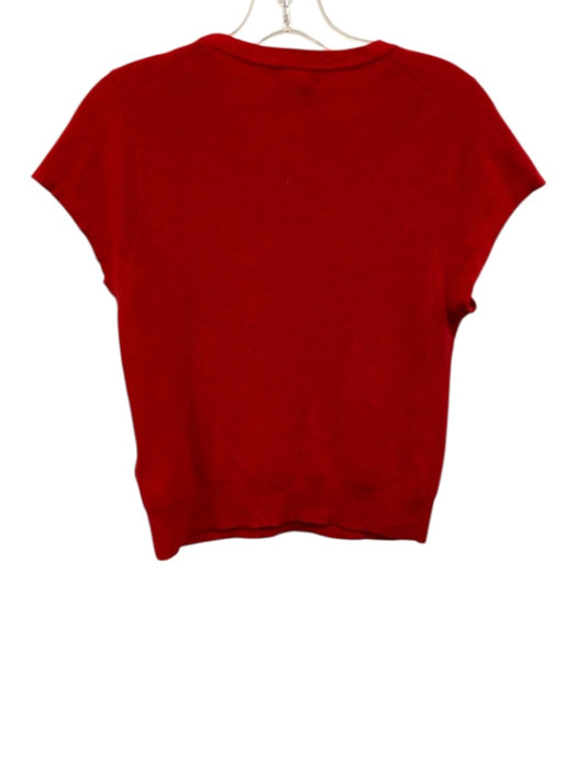 J Crew Size L Red Cashmere Short Sleeve Rib Knit Sweater Crew Neck Top Red / L