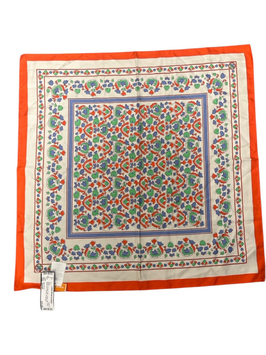 Tory Burch White, Orange, Blue, Green Silk Floral Block Print Square scarf White, Orange, Blue, Green / Small