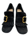 Prada Shoe Size 36 Black Suede Block Heel Gold Buckle Fringe Loafer Pumps Black / 36