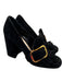 Prada Shoe Size 36 Black Suede Block Heel Gold Buckle Fringe Loafer Pumps Black / 36