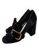 Prada Shoe Size 36 Black Suede Block Heel Gold Buckle Fringe Loafer Pumps Black / 36