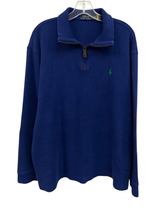 Polo AS IS Size XL Blue Cotton Solid Quarter Zip Men's Long Sleeve Shirt Blue / XL