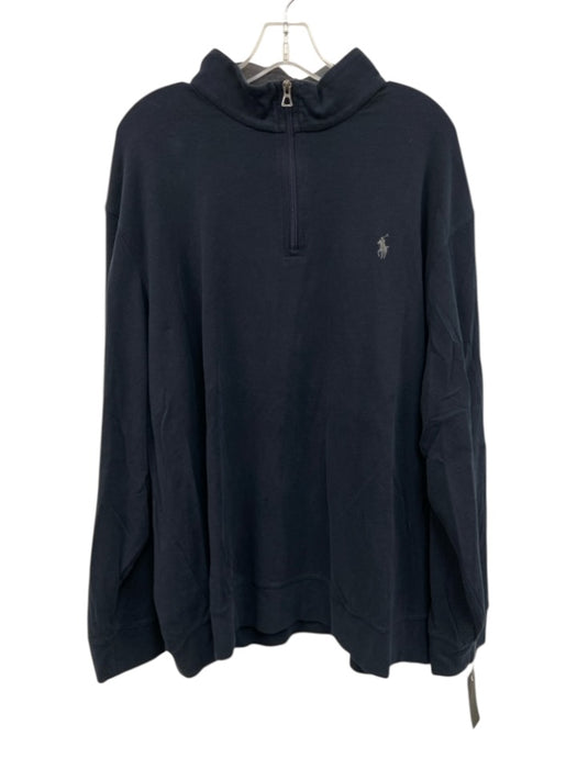 Polo Size XXL Navy Blue Cotton Solid Quarter Zip Men's Long Sleeve Shirt Navy Blue / XXL