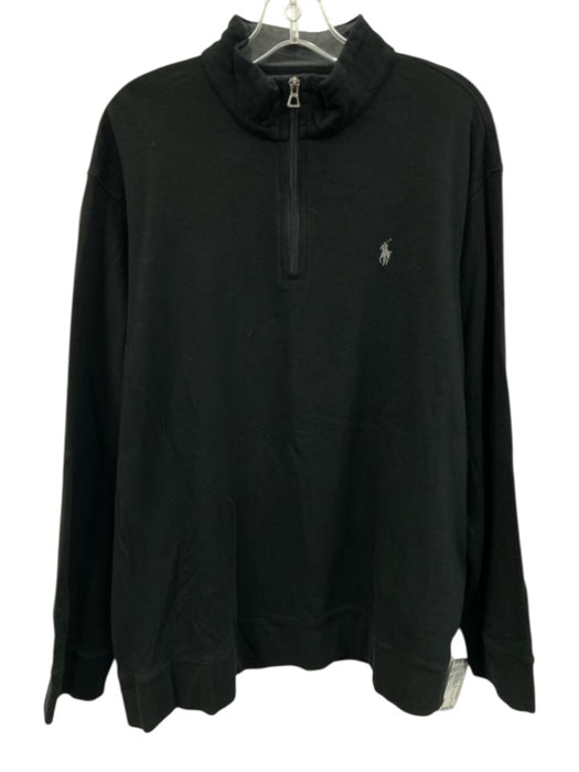 Polo Size XXL Black Cotton Solid Quarter Zip Men's Long Sleeve Shirt Black / XXL