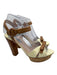Prada Shoe Size 37.5 Brown & Cream Leather Cork Bow Ankle Buckle Sandals Brown & Cream / 37.5