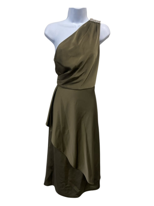 Sachin & Babi Size 6 Brown Polyester One Shoulder Side Zip Side Drape Gown Brown / 6