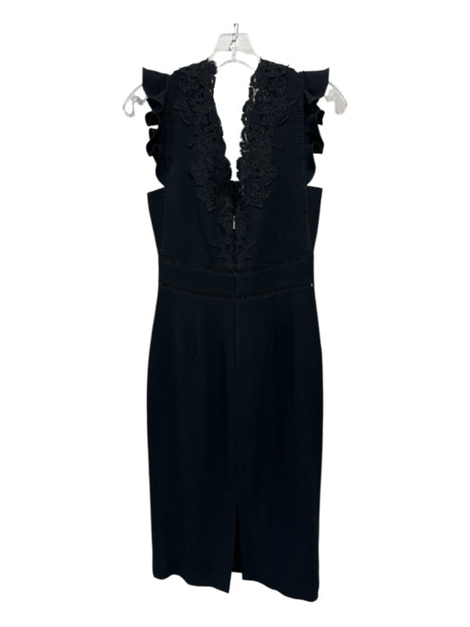 Rebecca Taylor Size 4 Black Triacetate Ruffle Cap Sleeve Double V Neck Dress Black / 4