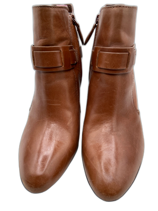 Tory Burch Shoe Size 9 Brown Leather Ankle logo strap Stacked Heel Booties Brown / 9