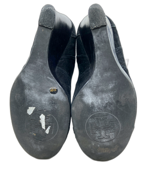 Tory Burch Shoe Size 9 Black Leather Suede Wedge Side Buckle Chelsea Booties Black / 9