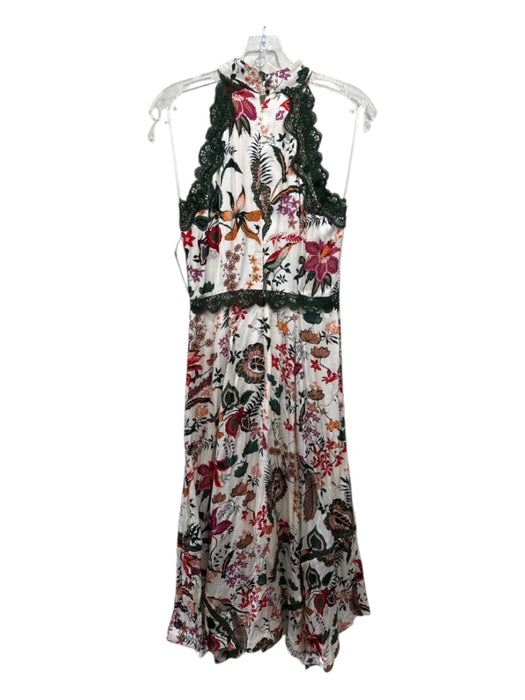 Anthropologie Size 6 Hunter Green, White & Multi Viscose Sleeveless Floral Dress Hunter Green, White & Multi / 6