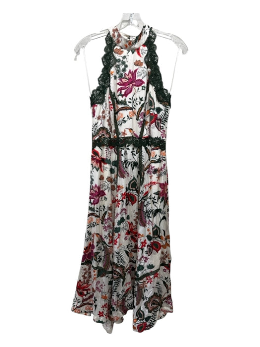 Anthropologie Size 6 Hunter Green, White & Multi Viscose Sleeveless Floral Dress Hunter Green, White & Multi / 6