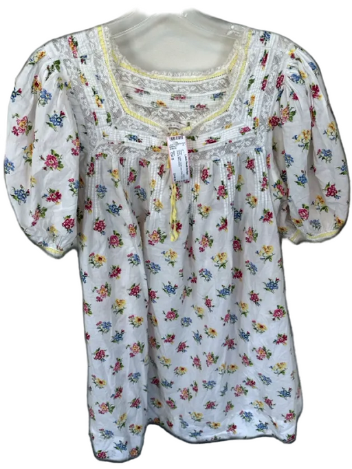 Doen Size Est S White Cotton Floral Lace Detail Balloon Sleeve Mini Dress White / Est S