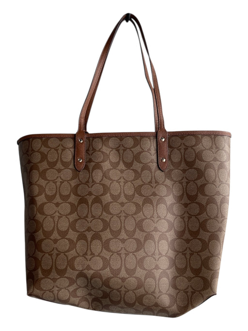 Coach Brown Leather Coach print Square shoulder bag Purse Brown / Large
