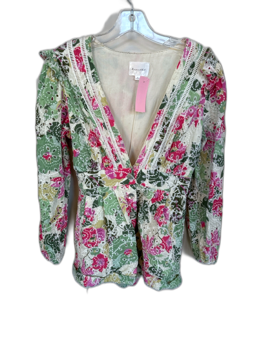 Line & Dot Size S Green & Pink Polyester Low Top Long Sleeve Romper Green & Pink / S