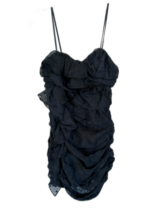 DO+BE Size M Black Cotton Blend Strapless Ruffle Dots Mini Dress Black / M