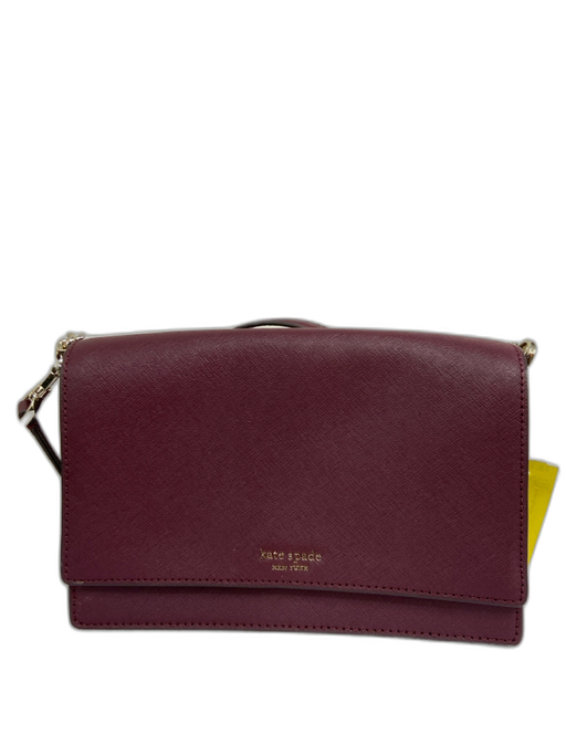 Kate Spade Maroon Brown Leather Flap Magnetic Snap Closure Removable Strap Bag Maroon Brown