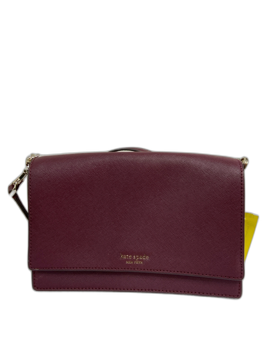 Kate Spade Maroon Brown Leather Flap Magnetic Snap Closure Removable Strap Bag Maroon Brown