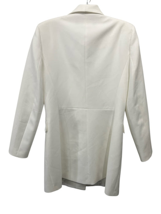 Zara Size L White Polyester Blend Long Sleeve Double Breasted Button Front Dress White / L