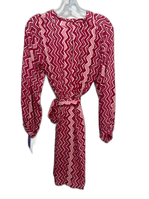 Natalie Martin Size XS Red & Pink Rayon Chevron Wrap Long Sleeve Dress Red & Pink / XS