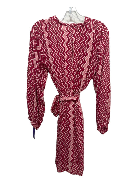 Natalie Martin Size XS Red & Pink Rayon Chevron Wrap Long Sleeve Dress Red & Pink / XS