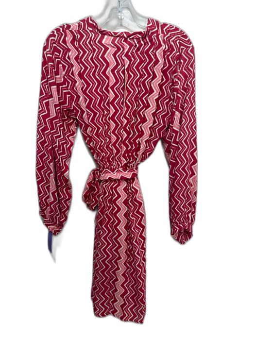 Natalie Martin Size XS Red & Pink Rayon Chevron Wrap Long Sleeve Dress Red & Pink / XS