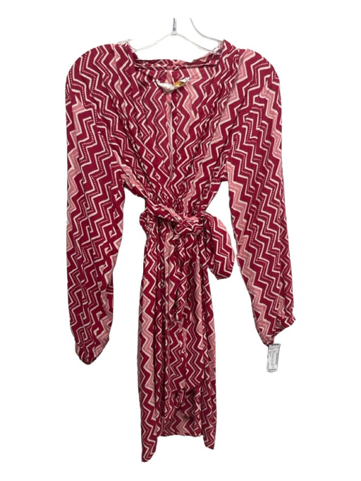 Natalie Martin Size XS Red & Pink Rayon Chevron Wrap Long Sleeve Dress Red & Pink / XS