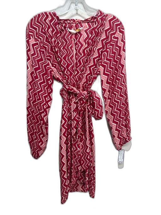 Natalie Martin Size XS Red & Pink Rayon Chevron Wrap Long Sleeve Dress Red & Pink / XS