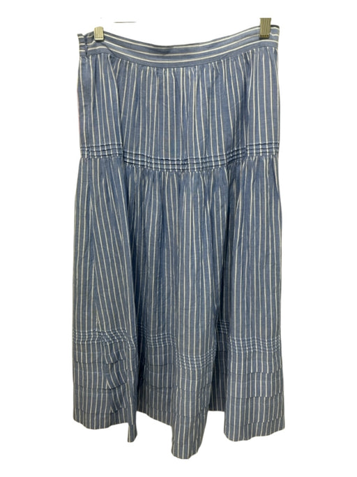 Doen Size Small Blue & White Cotton Pintuck Striped Tiered Maxi Skirt Blue & White / Small