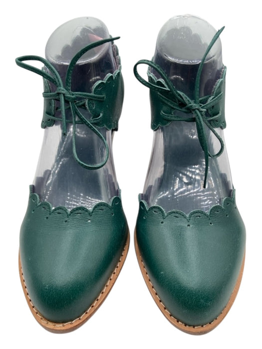 Elf Shoe Size 7 Dark Green Leather Upper Scalloped Perforated Almond Toe Pumps Dark Green / 7