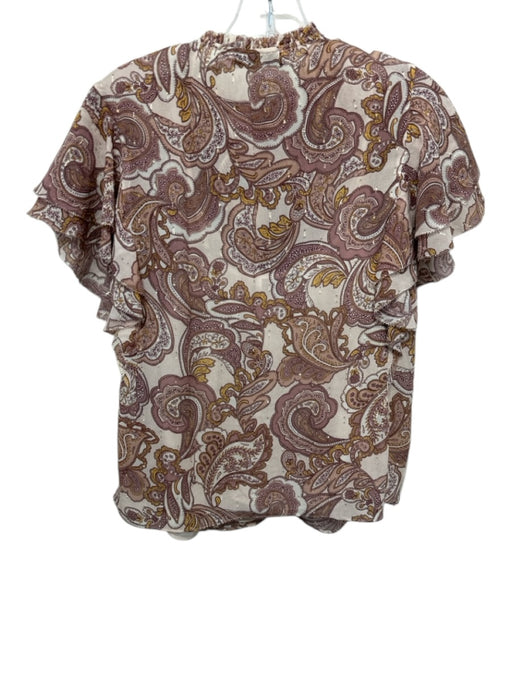 Intermix Size S Beige & Yellow Silk Ruffle Short Sleeve Paisley Print Top Beige & Yellow / S