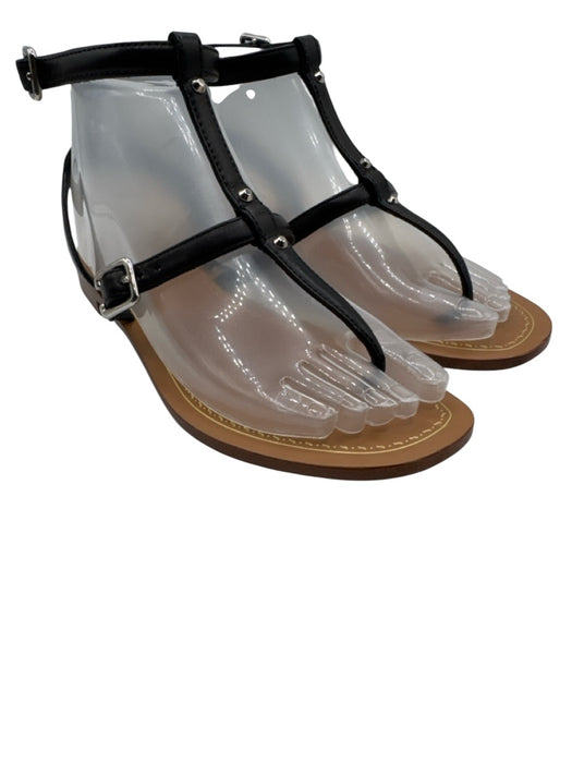 Prada Shoe Size 37 Black Leather Silver Hardware Ankle Buckle Flat Sandals Black / 37