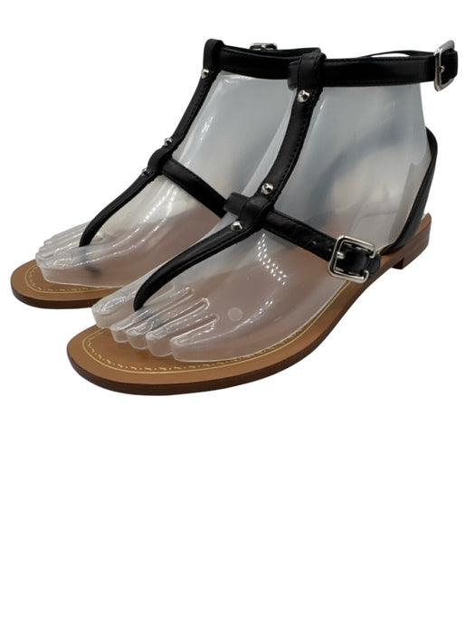 Prada Shoe Size 37 Black Leather Silver Hardware Ankle Buckle Flat Sandals Black / 37