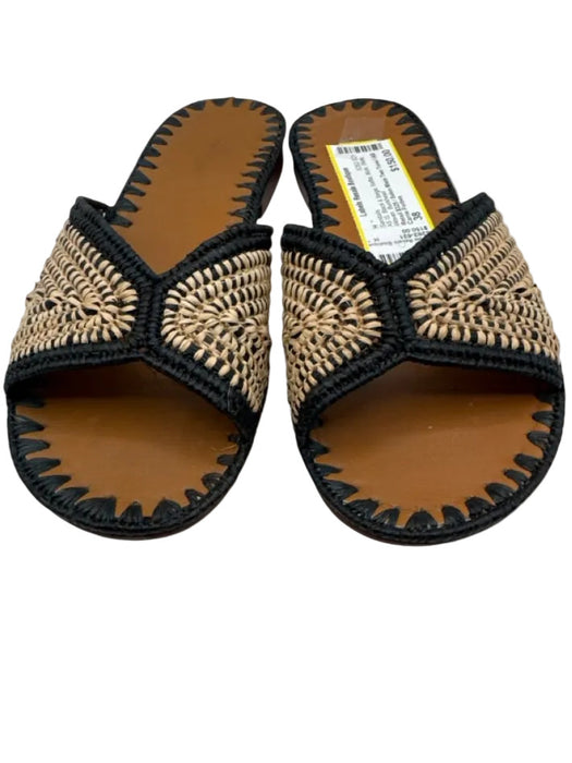 Carrie Forbes Shoe Size 38 Black & Beige Raffia Mule Slide Woven Sandals Black & Beige / 38