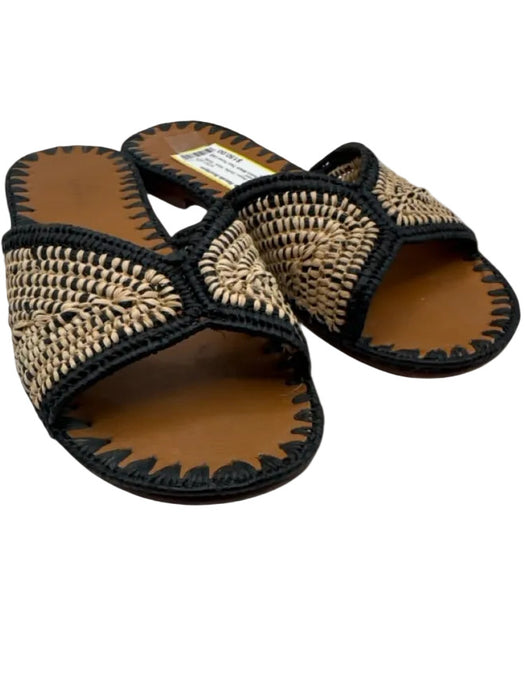 Carrie Forbes Shoe Size 38 Black & Beige Raffia Mule Slide Woven Sandals Black & Beige / 38