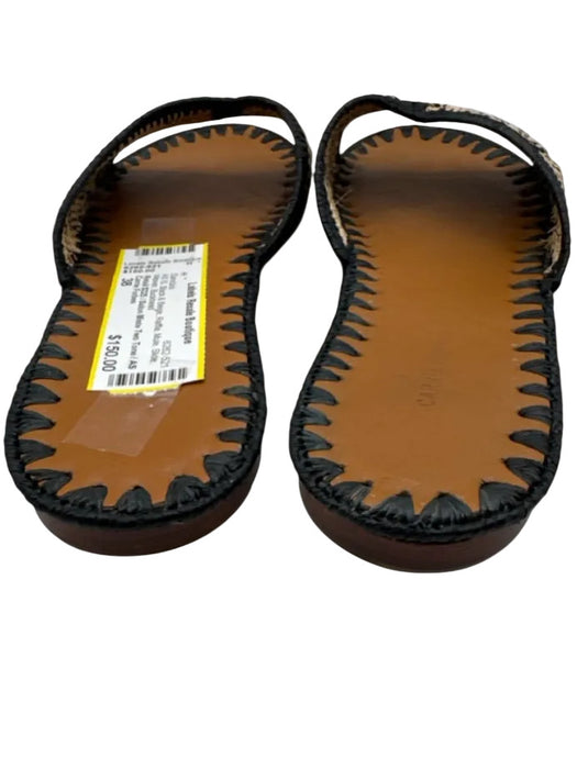 Carrie Forbes Shoe Size 38 Black & Beige Raffia Mule Slide Woven Sandals Black & Beige / 38