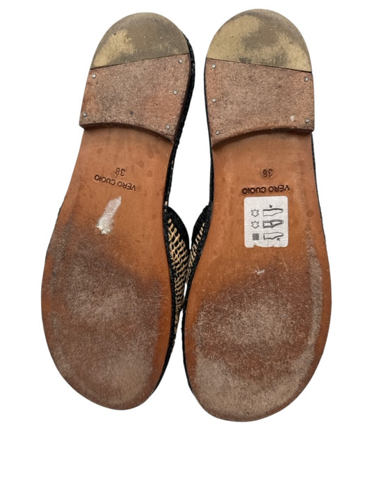 Carrie Forbes Shoe Size 38 Black & Beige Raffia Mule Slide Woven Sandals Black & Beige / 38