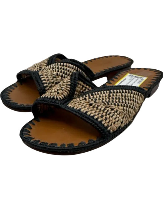 Carrie Forbes Shoe Size 38 Black & Beige Raffia Mule Slide Woven Sandals Black & Beige / 38