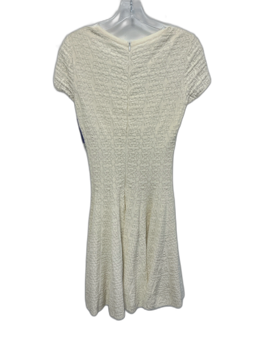 Alaia Size 38 Cream White Cotton Blend Cap Sleeve Jacquard Knit Stretch Dress Cream White / 38