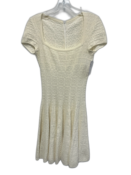 Alaia Size 38 Cream White Cotton Blend Cap Sleeve Jacquard Knit Stretch Dress Cream White / 38