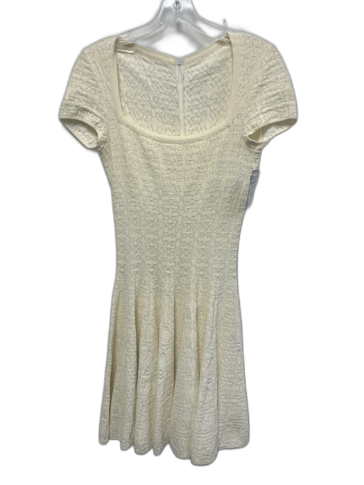 Alaia Size 38 Cream White Cotton Blend Cap Sleeve Jacquard Knit Stretch Dress Cream White / 38