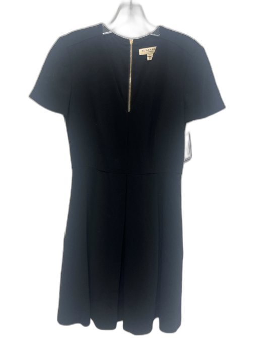 Burberry Size 4 Black Acetate Blend Short Sleeve V Neck Pleated Back Zip Dress Black / 4