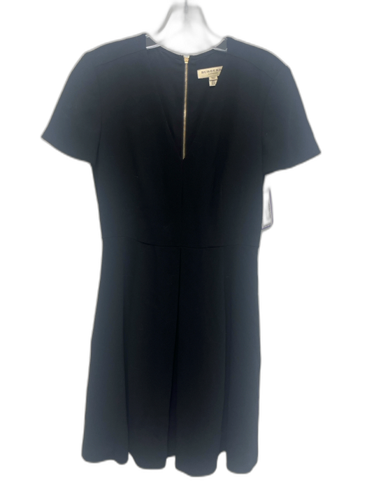 Burberry Size 4 Black Acetate Blend Short Sleeve V Neck Pleated Back Zip Dress Black / 4