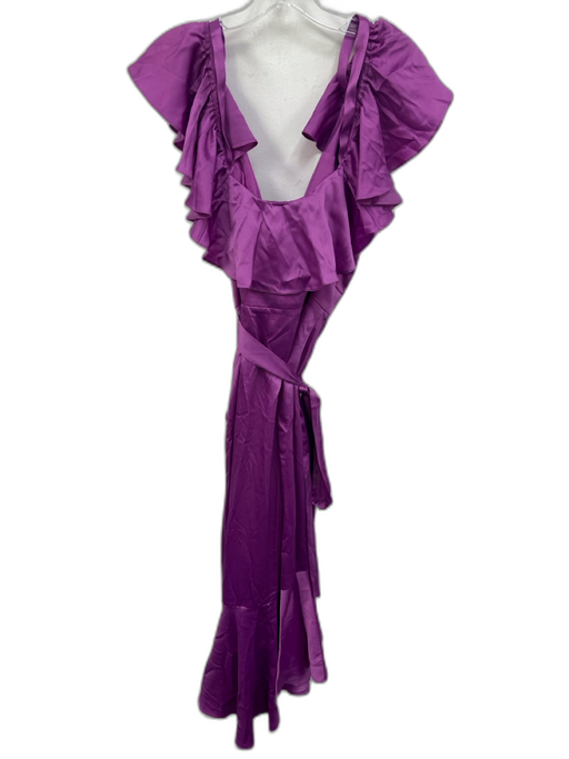 Temperley Size 8 Purple Acetate Blend Ruffle Cap Sleeve Ruffle Surplice Dress Purple / 8