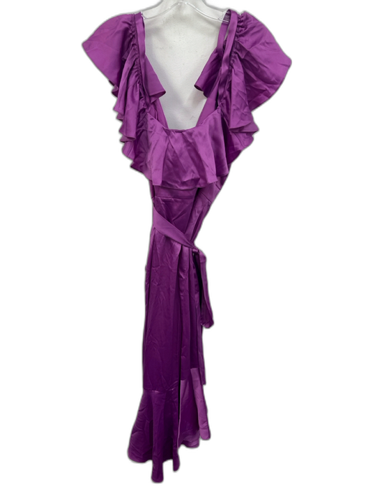 Temperley Size 8 Purple Acetate Blend Ruffle Cap Sleeve Ruffle Surplice Dress Purple / 8